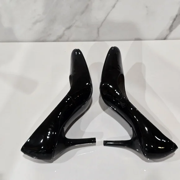 NINE WEST NEPTUN Almond Toe Black Pump Heels Size 7.5 - Picture 3 of 9